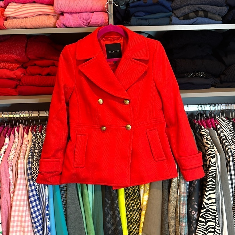 Talbots orange/red pea coat size 2